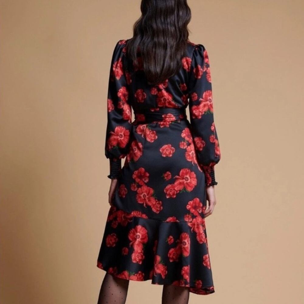 RACHEL PARCELL Wrap Satin Ted Poppy Print Asymmetrical Dress XS - Picture 3 of 9